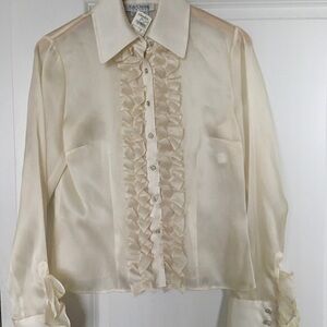 Kay Unger Cream Ruffle Front Satin Blouse